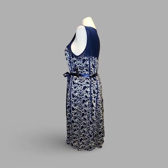 Elegant Navy and White Embroidered Dress By Candlelight Women's Fairycore Formal - Picture 3 of 11